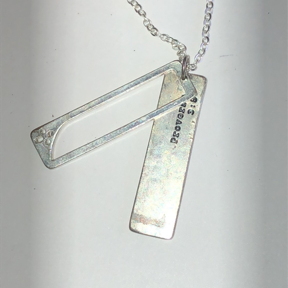Proverbs Silver Tone Rectangular Religious Pendan… - image 2